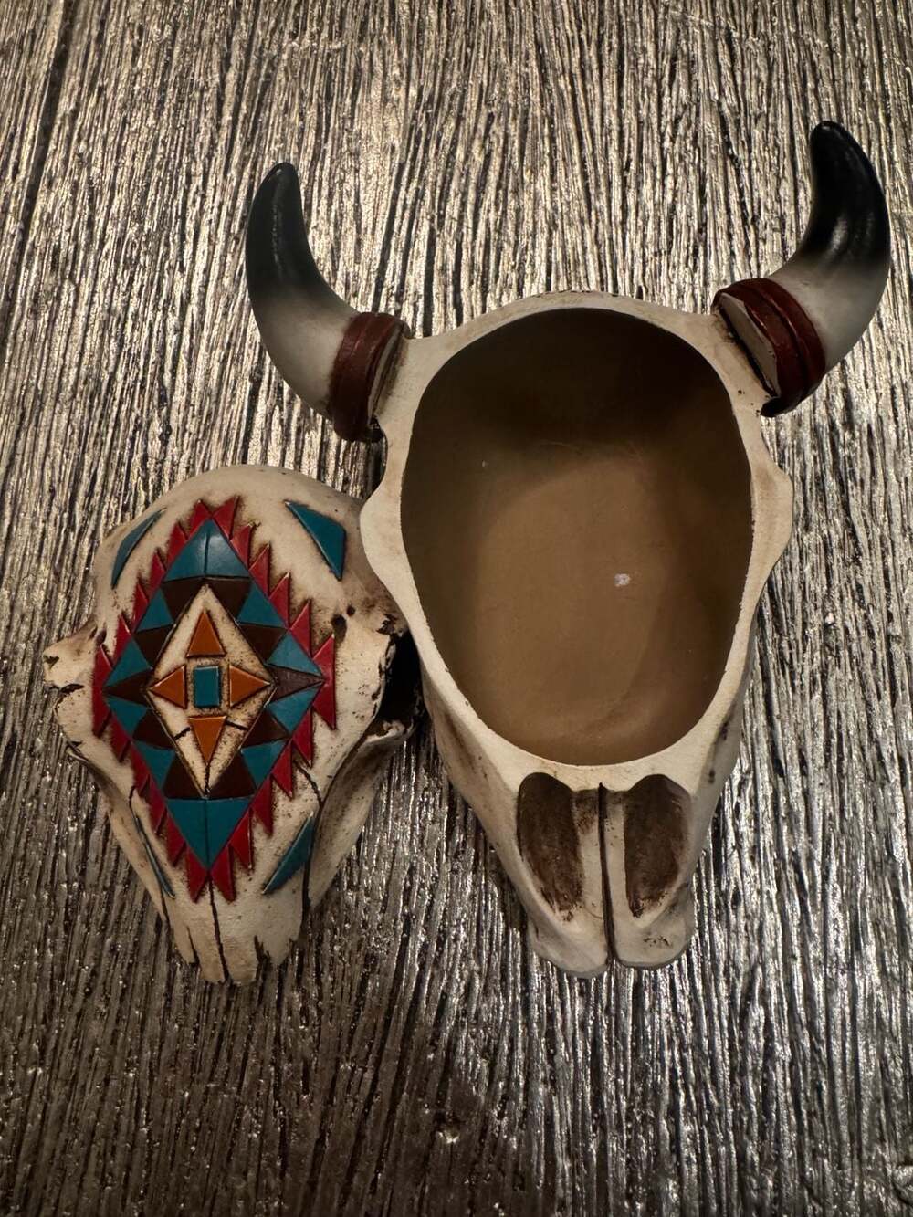 Accent Plus Aztec Ox Skull Trinket Box Vintage Southwestern